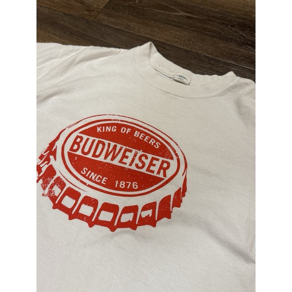 Vintage Y2K Budweiser King Of Beers Graphic Tee Shirt White Anvil Men's Large - Picture 1 of 8